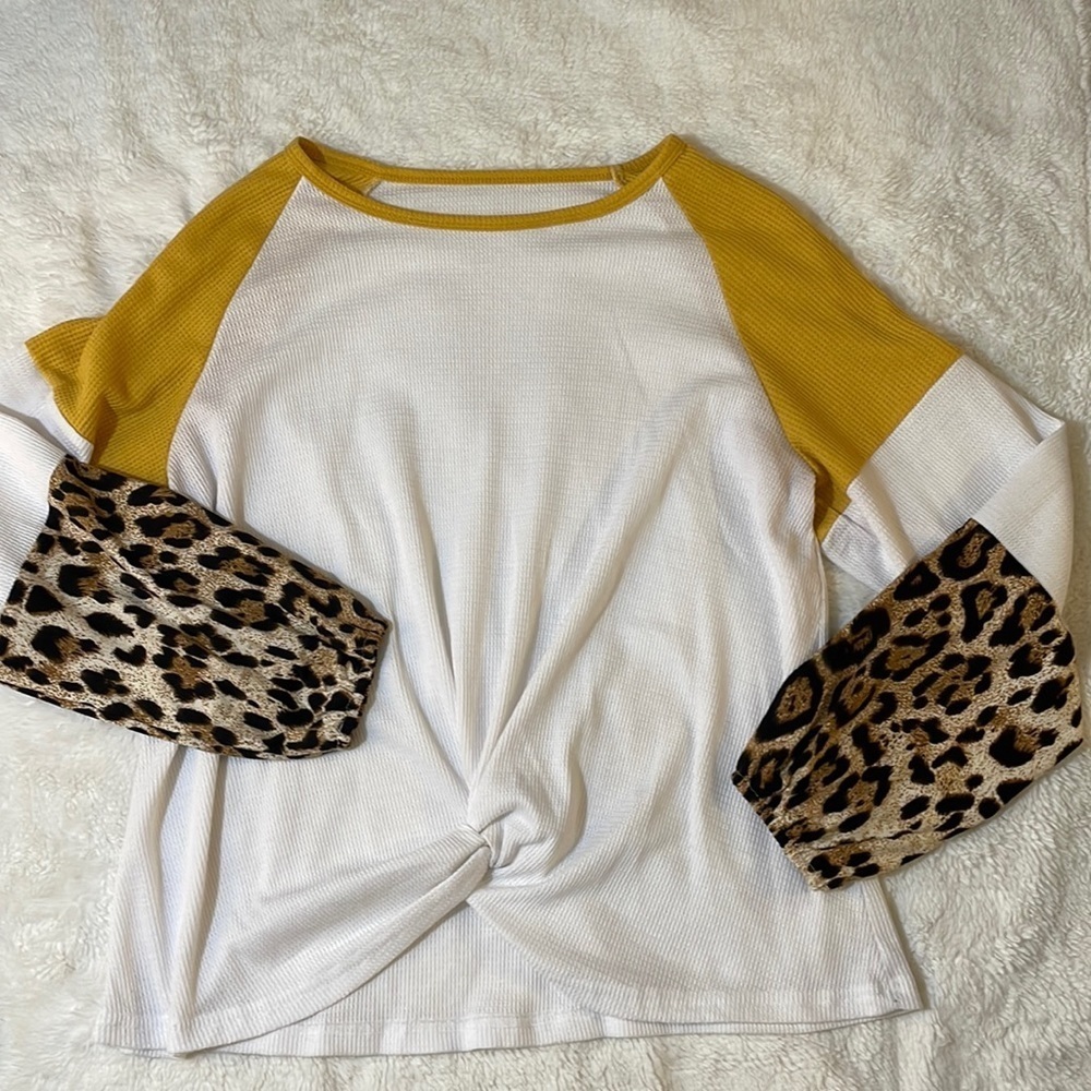 Yellow, White and Cheetah Print‎ Top